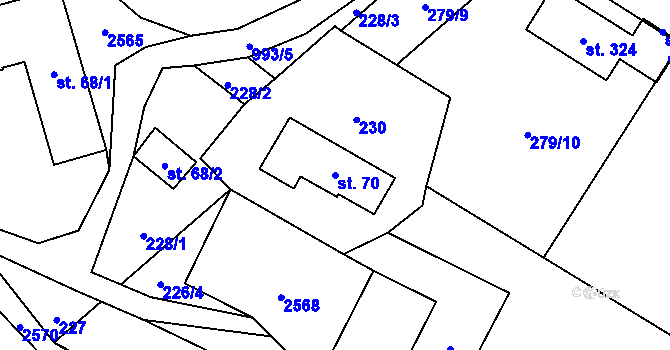 Parcela st. 70 v KÚ Prostřední Staré Buky, Katastrální mapa