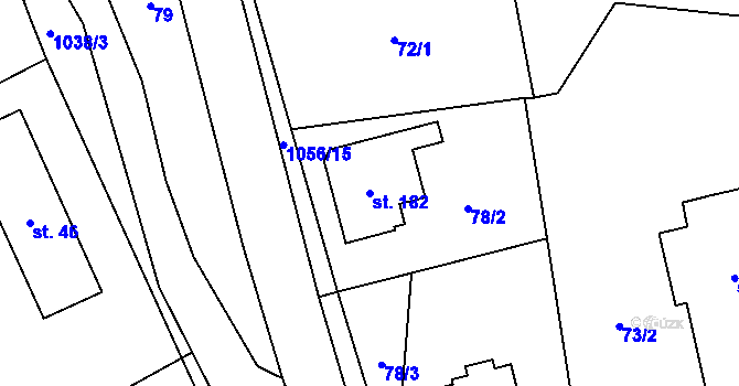 Parcela st. 182 v KÚ Prostřední Staré Buky, Katastrální mapa