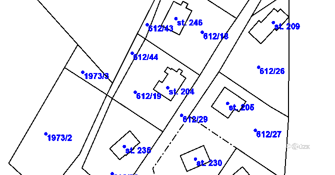 Parcela st. 204 v KÚ Prostřední Staré Buky, Katastrální mapa