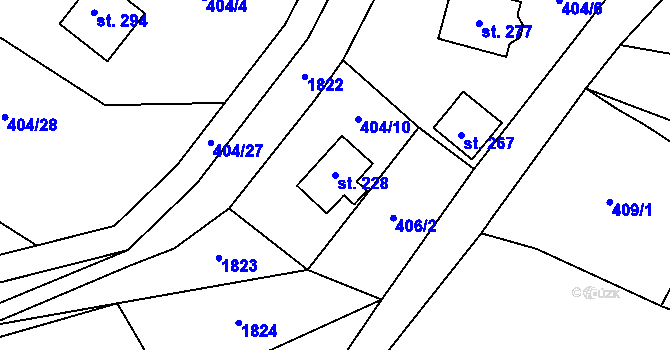 Parcela st. 228 v KÚ Prostřední Staré Buky, Katastrální mapa