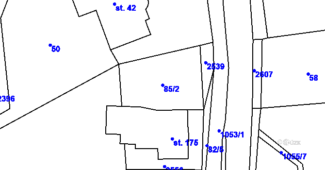 Parcela st. 85/2 v KÚ Prostřední Staré Buky, Katastrální mapa