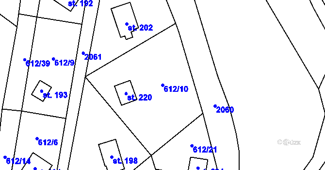 Parcela st. 612/10 v KÚ Prostřední Staré Buky, Katastrální mapa