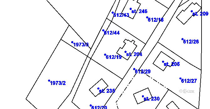 Parcela st. 612/19 v KÚ Prostřední Staré Buky, Katastrální mapa