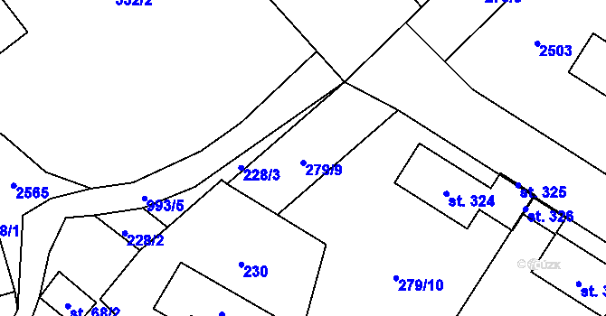 Parcela st. 279/9 v KÚ Prostřední Staré Buky, Katastrální mapa
