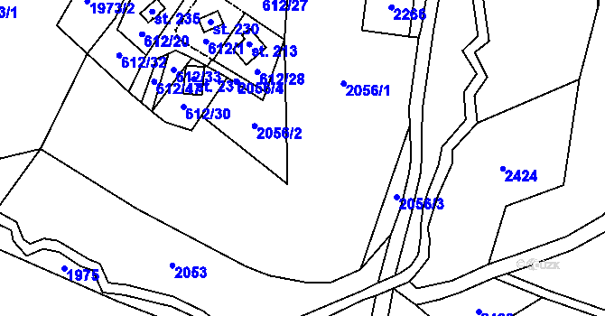 Parcela st. 2056 v KÚ Prostřední Staré Buky, Katastrální mapa