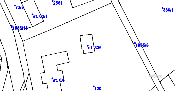 Parcela st. 336 v KÚ Prostřední Staré Buky, Katastrální mapa