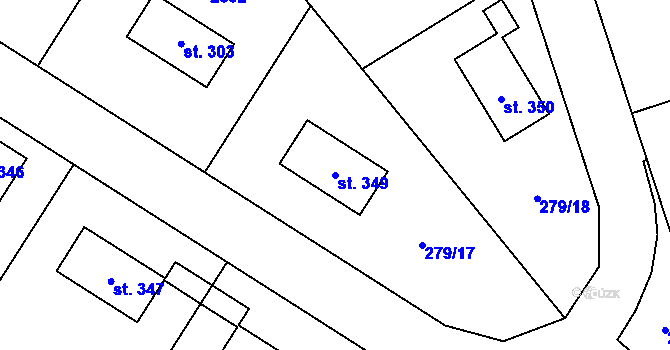 Parcela st. 349 v KÚ Prostřední Staré Buky, Katastrální mapa