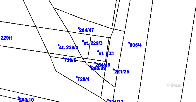 Parcela st. 333 v KÚ Staré Čívice, Katastrální mapa