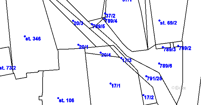 Parcela st. 20/4 v KÚ Staré Čívice, Katastrální mapa