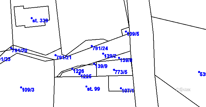 Parcela st. 139/2 v KÚ Staré Čívice, Katastrální mapa