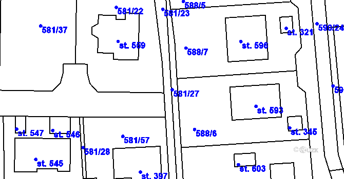 Parcela st. 581/27 v KÚ Staré Čívice, Katastrální mapa