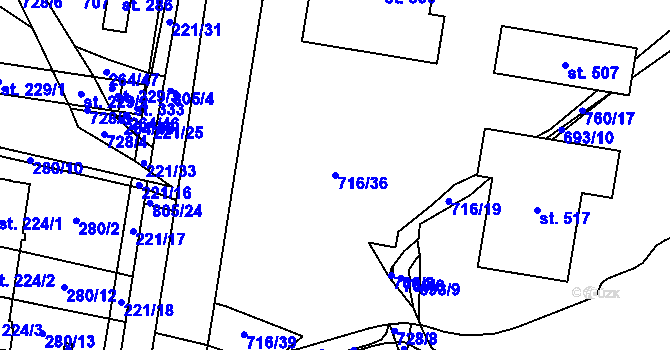 Parcela st. 716/36 v KÚ Staré Čívice, Katastrální mapa