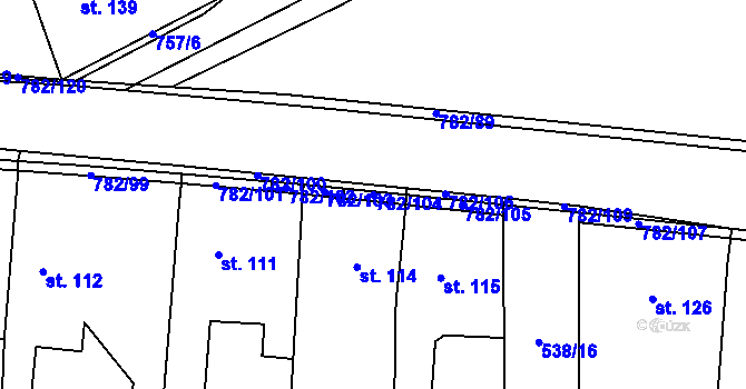 Parcela st. 782/104 v KÚ Staré Čívice, Katastrální mapa