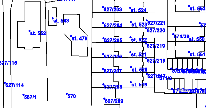Parcela st. 627/206 v KÚ Staré Čívice, Katastrální mapa