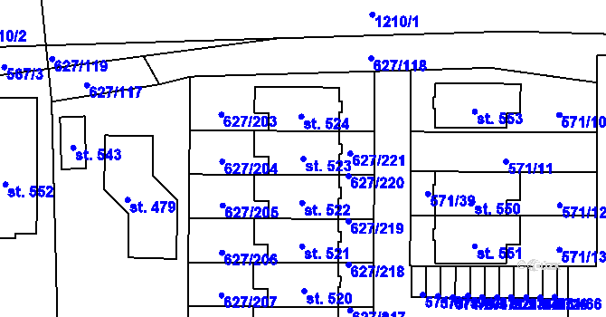 Parcela st. 523 v KÚ Staré Čívice, Katastrální mapa