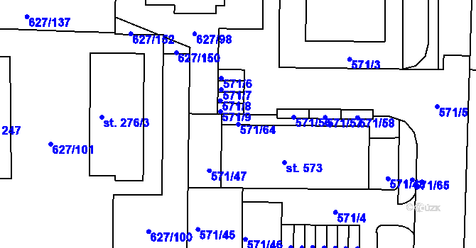 Parcela st. 571/64 v KÚ Staré Čívice, Katastrální mapa