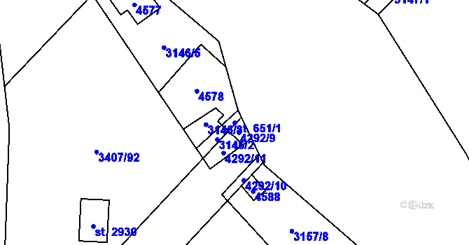 Parcela st. 651/1 v KÚ Ostravice 2, Katastrální mapa