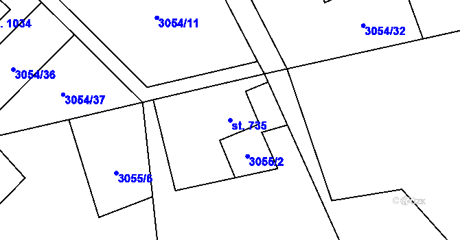 Parcela st. 735 v KÚ Ostravice 2, Katastrální mapa