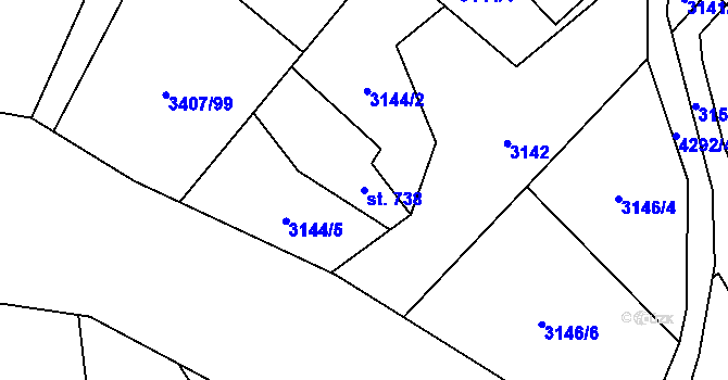 Parcela st. 738 v KÚ Ostravice 2, Katastrální mapa