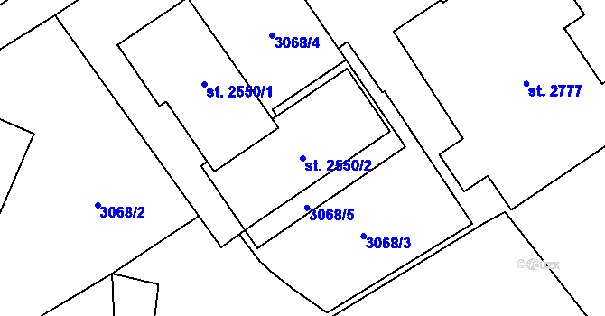 Parcela st. 2550/2 v KÚ Ostravice 2, Katastrální mapa