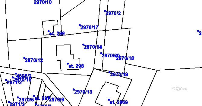 Parcela st. 2970/20 v KÚ Ostravice 2, Katastrální mapa