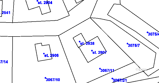Parcela st. 2938 v KÚ Ostravice 2, Katastrální mapa