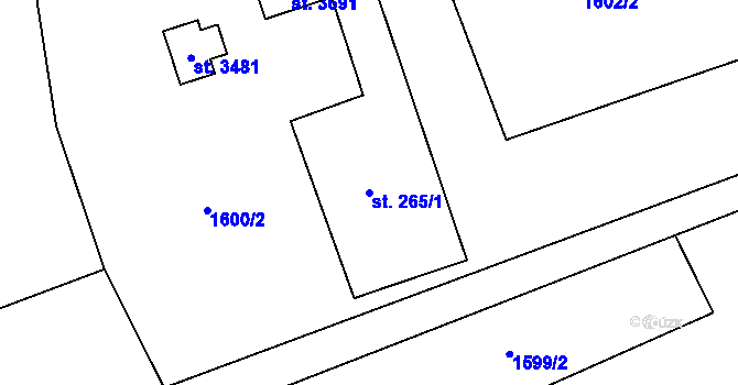 Parcela st. 265/1 v KÚ Staré Hamry 1, Katastrální mapa