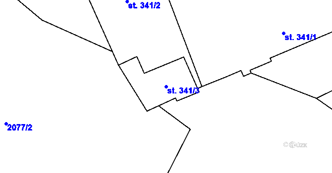 Parcela st. 341/3 v KÚ Staré Hamry 1, Katastrální mapa