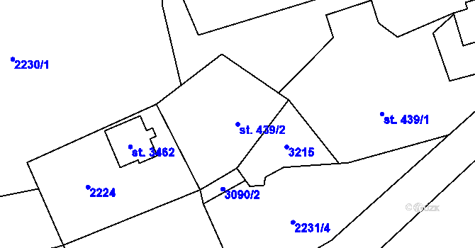 Parcela st. 439/2 v KÚ Staré Hamry 1, Katastrální mapa