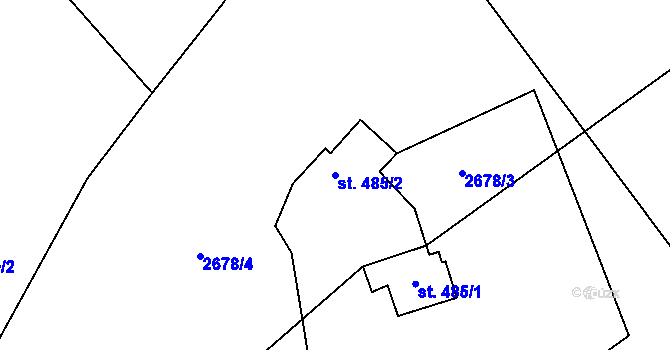 Parcela st. 485/2 v KÚ Staré Hamry 1, Katastrální mapa