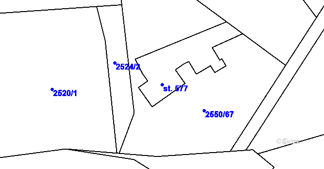 Parcela st. 577 v KÚ Staré Hamry 1, Katastrální mapa