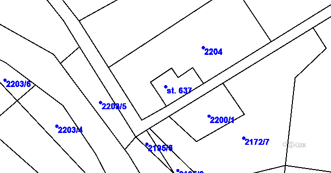 Parcela st. 637 v KÚ Staré Hamry 1, Katastrální mapa