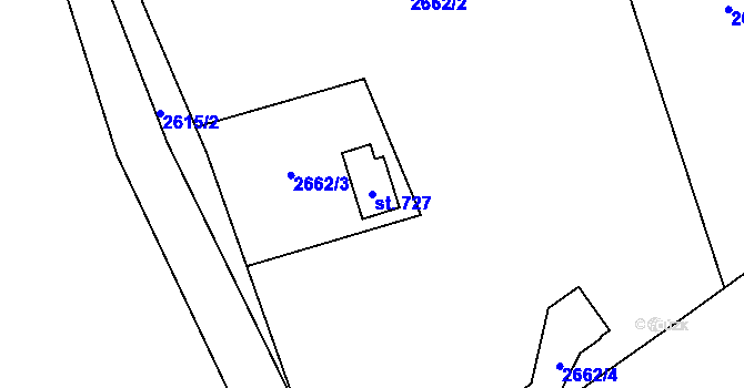 Parcela st. 727 v KÚ Staré Hamry 1, Katastrální mapa
