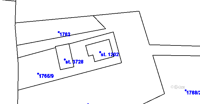 Parcela st. 1202 v KÚ Staré Hamry 1, Katastrální mapa