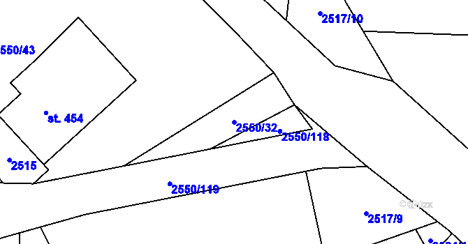 Parcela st. 2550/32 v KÚ Staré Hamry 1, Katastrální mapa