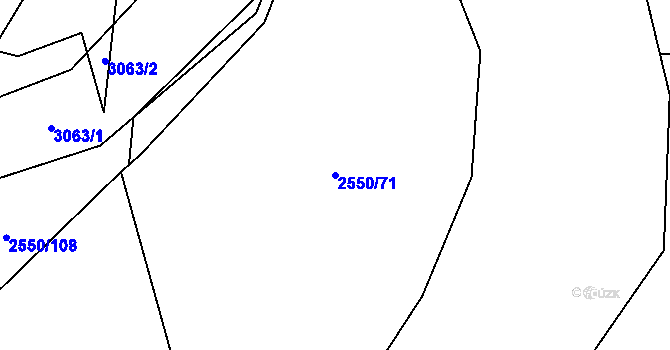 Parcela st. 2550/71 v KÚ Staré Hamry 1, Katastrální mapa