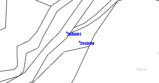 Parcela st. 2550/94 v KÚ Staré Hamry 1, Katastrální mapa