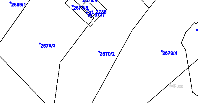 Parcela st. 2670/2 v KÚ Staré Hamry 1, Katastrální mapa