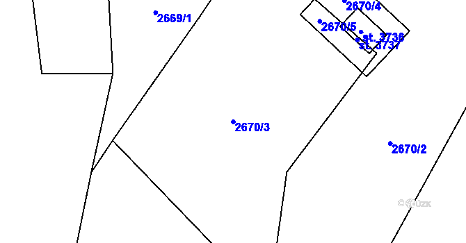 Parcela st. 2670/3 v KÚ Staré Hamry 1, Katastrální mapa