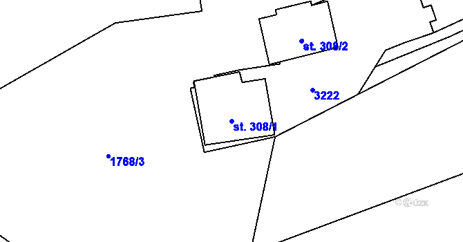 Parcela st. 308/1 v KÚ Staré Hamry 1, Katastrální mapa