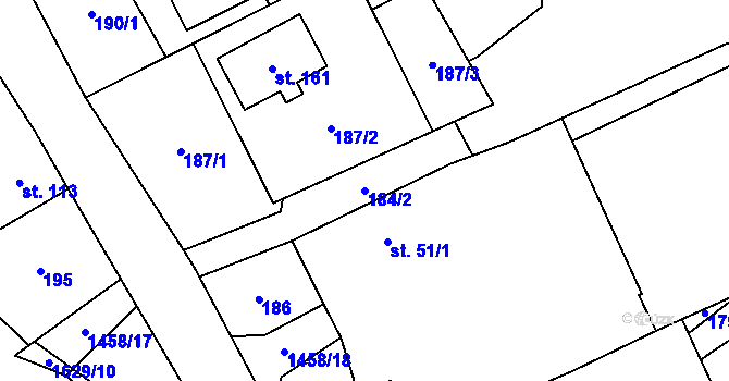 Parcela st. 184/2 v KÚ Staré Heřminovy, Katastrální mapa