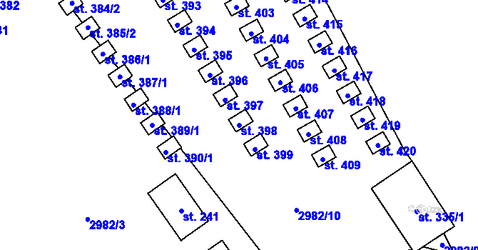 Parcela st. 398 v KÚ Staré Hobzí, Katastrální mapa
