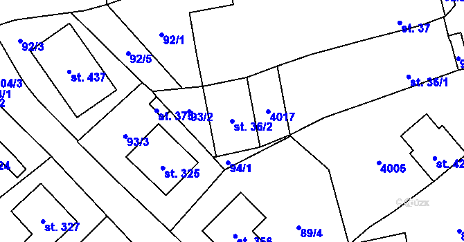 Parcela st. 36/2 v KÚ Staré Hobzí, Katastrální mapa
