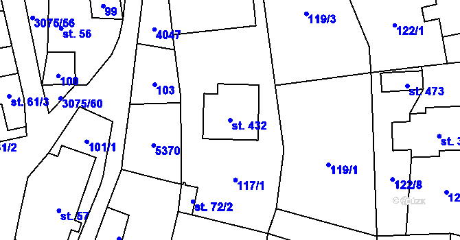 Parcela st. 432 v KÚ Staré Hobzí, Katastrální mapa