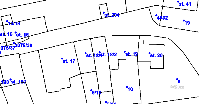 Parcela st. 18/2 v KÚ Staré Hobzí, Katastrální mapa