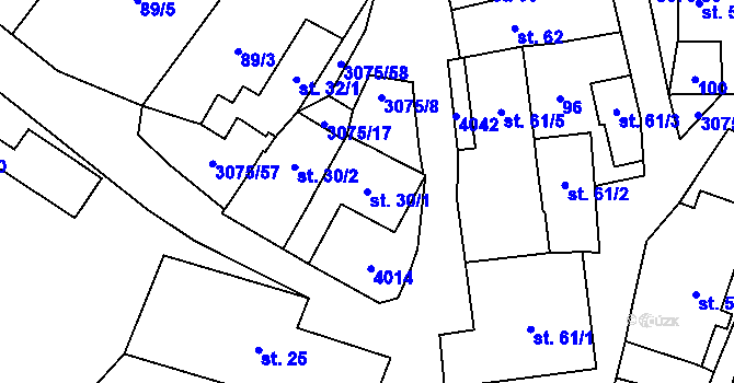 Parcela st. 30/1 v KÚ Staré Hobzí, Katastrální mapa