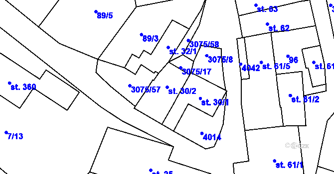 Parcela st. 30/2 v KÚ Staré Hobzí, Katastrální mapa