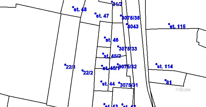 Parcela st. 45/2 v KÚ Staré Hobzí, Katastrální mapa