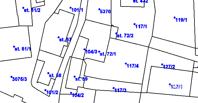 Parcela st. 72/1 v KÚ Staré Hobzí, Katastrální mapa