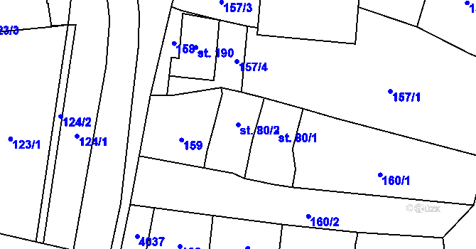 Parcela st. 80/2 v KÚ Staré Hobzí, Katastrální mapa